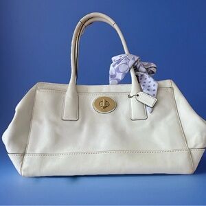 Elegant Cream Handbag with Scarf Accent by COACH